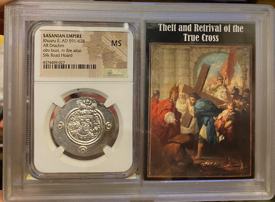 Ngc Ms Sasanian Empire Kingdom Khusru Ii 591-628 Drachm Silver Coin Story Vault